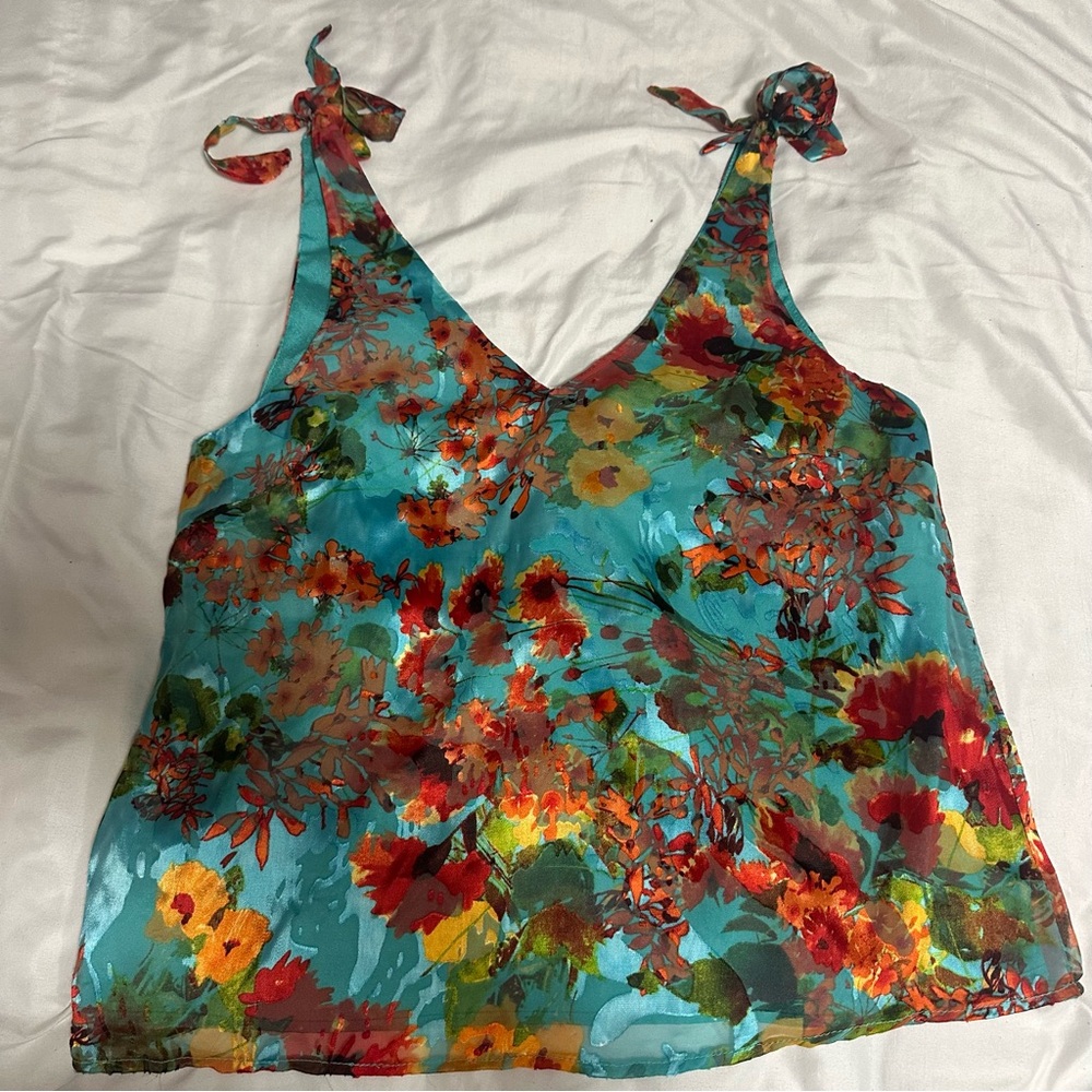 Willow & Clay Blue Orange Sleeveless Camisole Tie Front